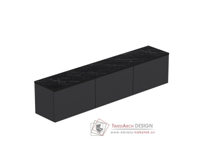 NEON, závěsný televizní stolek 3-dveřový, antracit / černý mramor