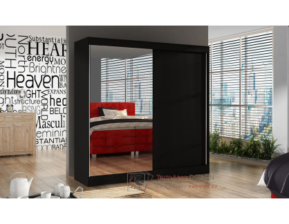BAJA I, šatní skříň s posuvnými dveřmi 200cm, černá / zrcadlo