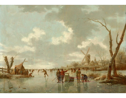 A-5374 Hendrik Willem Schweickhardt - Zimní scéna s bruslaři na zamrzlé řece