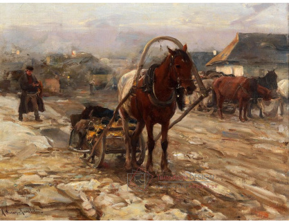 DDSO-1344 Alfred von Wierusz-Kowalski - Kůň se sáněmi ve vesnici