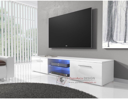 RTV 03, televizní stolek s LED osvětlením, bílá / bílý lesk