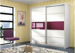 DUBAJ, šatní skříň s posuvnými dveřmi 220cm, bílá / fialové sklo