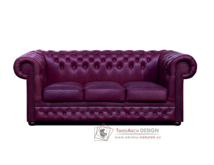 CHESTERFIELD LORD, pohovka 3-křeslo, kůže bordó