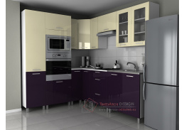 MILENIUM MDR, rohová kuchyňská linka, vanilkový + fialový lesk
