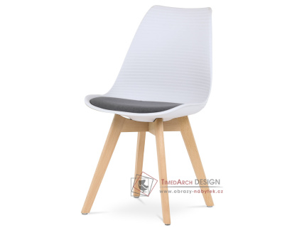 CT-X7056 GREY, jídelní židle, buk / plast bílý / látka šedá
