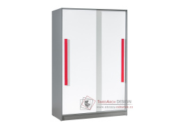GYT 13, šatní skříň s posuvnými dveřmi 120cm, antracit / bílá / červená