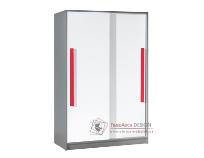 GYT 13, šatní skříň s posuvnými dveřmi 120cm, antracit / bílá / červená