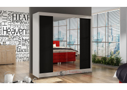 BAJA II, šatní skříň s posuvnými dveřmi 200cm, bílá / černá / zrcadlo