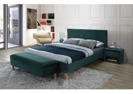 AZURRO VELVET, čalouněná postel 140x200cm, dub / látka zelená