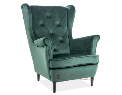 LADY, čalouněné křeslo, wenge / látka velvet Bluvel 78 zelená