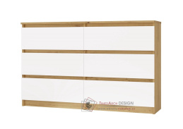 MALVÍNA M6, komoda se 6-ti zásuvkami 120-30cm, dub artisan / bílá