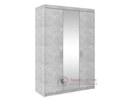 ENJA, šatní skříň 3-dveřová, beton / zrcadlo