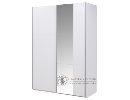 BISMARK, šatní skříň s posuvnými dveřmi 150cm, bílá / zrcadlo