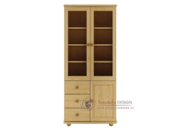 WK-116, vitrína 3-dveřová se 2-ma zásuvkami, borovicový masiv