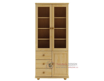 WK-116, vitrína 3-dveřová se 2-ma zásuvkami, borovicový masiv