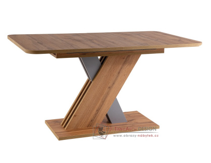 XELY, jídelní stůl rozkládací 140-180x85cm, dub wotan/stříbrná