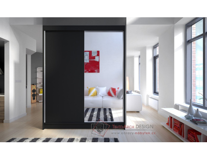 CAMILA I, šatní skříň s posuvnými dveřmi 150cm, černá / zrcadlo