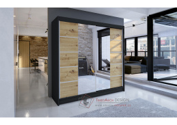 TAISA V, šatní skříň s posuvnými dveřmi 180cm, černá / dub artisan / zrcadla
