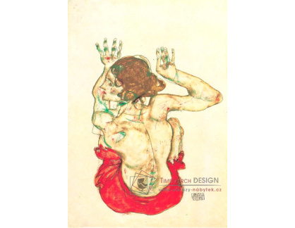 VES 165 Egon Schiele - Sedící ženský akt zezadu s červenou sukní