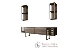 GOLD LINE, obývací stěna, zlatá / ořech