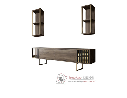 GOLD LINE, obývací stěna, zlatá / ořech