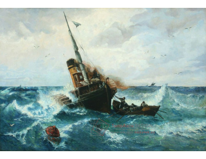 D-6446 Andreas Achenbach - Kolesový parník v rozbouřeném moři