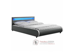 DULCEA, čalouněná postel s RGB LED osvětlením 180x200cm, ekokůže šedá