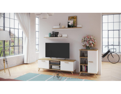 ROKY 01, obývací sestava nábytku, bílá / dub artisan