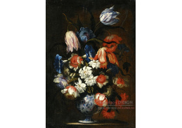 DDSO-1962 Francesco Mantovano - Zátiší s tulipány, karafiáty a dalšími květinami v modré váze
