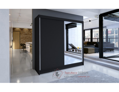 TAISA I, šatní skříň s posuvnými dveřmi 180cm, černá / zrcadlo