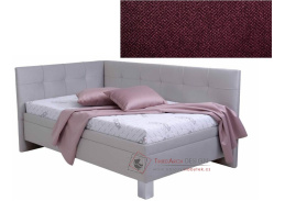 VERONA, čalouněná postel rohová 90x200cm, látka vínově červená