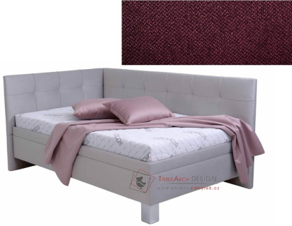 VERONA, čalouněná postel rohová 90x200cm, látka vínově červená