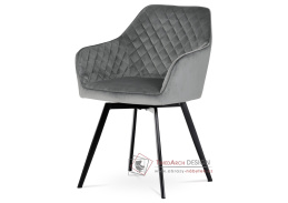 DCH-425 GREY4, jídelní židle, černý lak / látka šedý samet