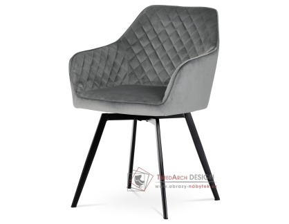 DCH-425 GREY4, jídelní židle, černý lak / látka šedý samet