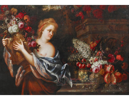A-2420 Neznámý autor - Flora s květinovou vázou a ovocem na kamenné římse