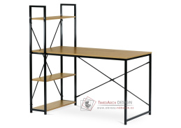 GD-520 OAK, psací stůl s regálem, černá / dub