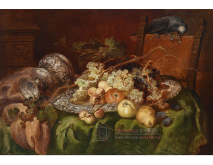 SO XIII-379 Ludwig Adam Kunz - Zátiší s ovocem a papouškem