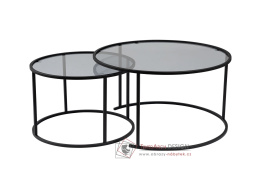 AURUM, konferenční stolek 80+60cm - sada 2ks, černá / šedé sklo