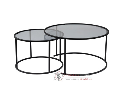 AURUM, konferenční stolek 80+60cm - sada 2ks, černá / šedé sklo