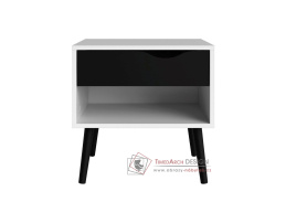 RETRO 394, noční stolek se zásuvkou, bílá / černá