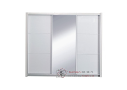 ASIENA, šatní skříň s posuvnými dveřmi 208cm, bílá / bílý lesk / zrcadlo