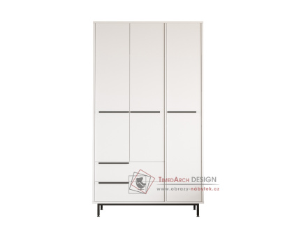 LARDO, šatní skříň 3-dveřová se 2-ma zásuvkami 113cm, bílá