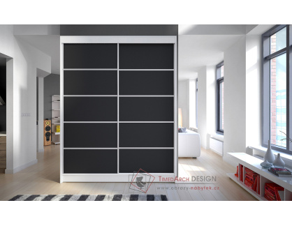 CAMILA IV, šatní skříň s posuvnými dveřmi 150cm, bílá / černá