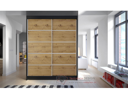 CAMILA IV, šatní skříň s posuvnými dveřmi 150cm, černá / dub artisan