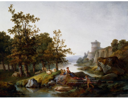 A-3592 Jean-Baptiste Huet - Krajina s pastýřkou a mladým rybářem