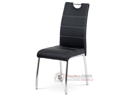 HC-484 BK, jídelní židle, chrom / ekokůže černá + bílé prošití