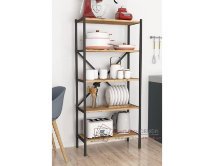 BASTO, regál s 5-ti policemi, černá / borovice