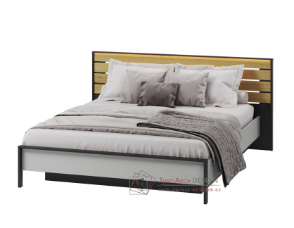 SAVONA, postel 160x200cm s LED osvětlením, šedá / černá / dub