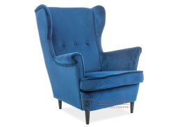 LORD VELVET, čalouněné křeslo, wenge / látka Bluvel 86 granátově modrá