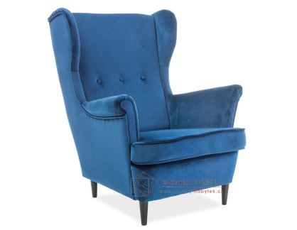 LORD VELVET, čalouněné křeslo, wenge / látka Bluvel 86 granátově modrá
